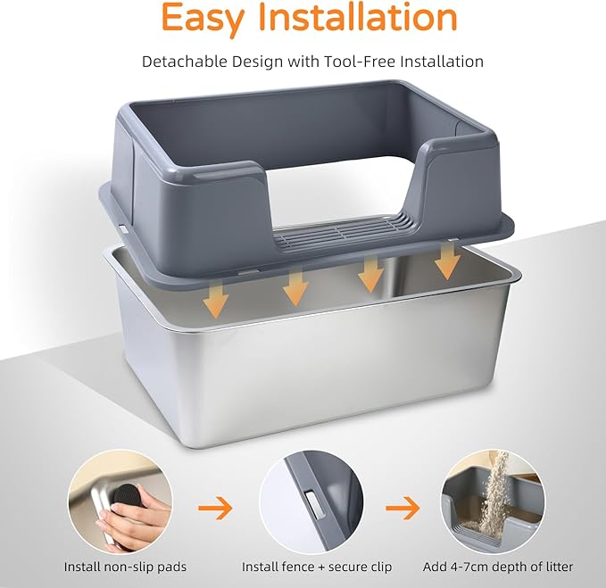 2 Pack Stainless Steel Cat Litter Box with Lid, 23.7" L x 15.8" W x 13.8" H XL Metal Litter Tray for Big Cats, High Sided Enclosure, Non-Sticky, Anti Urine Leakage, Easy Cleaning