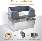 2 Pack Stainless Steel Cat Litter Box with Lid, 23.7" L x 15.8" W x 13.8" H XL Metal Litter Tray for Big Cats, High Sided Enclosure, Non-Sticky, Anti Urine Leakage, Easy Cleaning