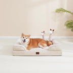 EHEYCIGA Orthopedic Dog Bed for Medium Dogs, Waterproof Memory Foam Medium Dog Beds with Sides, Non-Slip Bottom and Egg-Crate Foam Pet Couch Bed with Washable Removable Cover, Beige