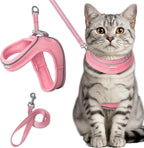 Cat Harness and Leash Set,Escape Proof Kitten Harness,Step in Adjustable Soft Lightweight,Easy Control,Reflective Strips Comfortable for Walking Travel(Baby Pink,XS)