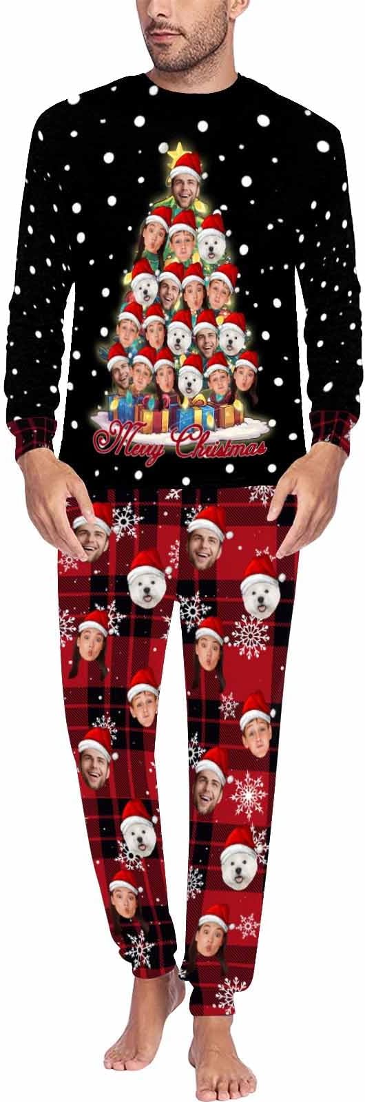 Artsadd Personalized Pajamas with Faces for Women Men Custom Christmas Pajamas Gifts for Family Couple, Funny Photo Pjs