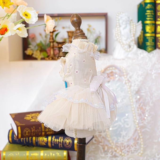 Fashion Sweet Puppy Dog Blingbling Princess Skirt Pet Dog Lace Cake Camisole Tutu Dress F-Champagne S