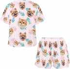 Custom Short Pajamas Set with Face Photo Women‘s Sleepwear Tee Personalized PJ Short Loungewear Set fot Her