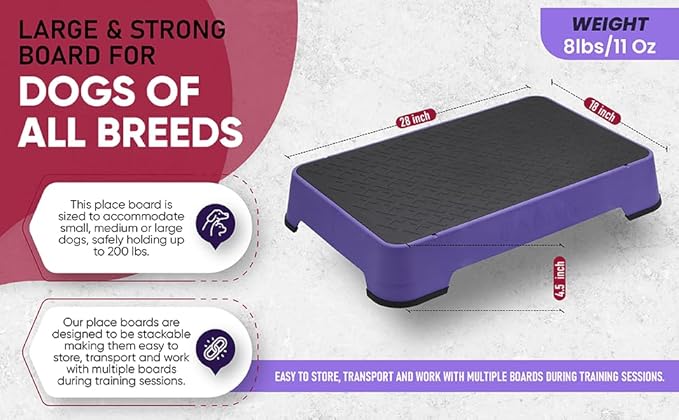 HUNTMARK Dog Training Place Board - Durable Hunting Dog Training Platform - Non-Skid Surface and Nonslip Feet - Stackable, Portable Agility Platform - Modern Puppy Trainer Equipment (Purple)