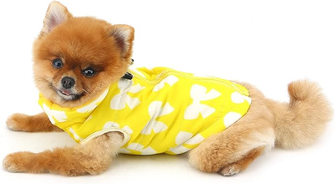 SMALLLEE_LUCKY_STORE Pet Water Resistant Winter Jacket Vest with D-Ring for Small Dog Cat Zip-up Padded Puppy Coat Chihuahua Yorkie Kitten Warm Clothes, Yellow, M