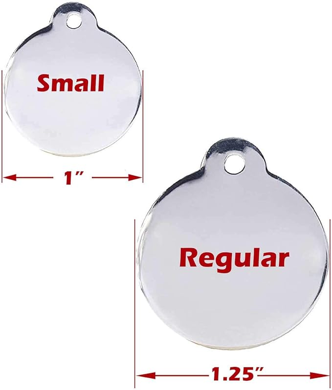 Engraved Pet Tag for Dogs and Cats - Personalized Front & Back up to 4 Lines of Text Custom Engraved ID, Round Paw Print Solid Plating Stainless Steel Black Regular