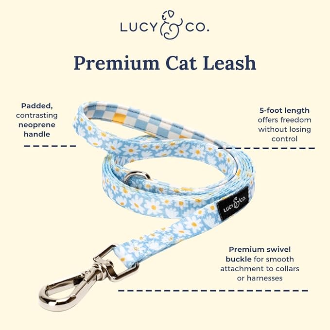 Lucy & Co. Simply Splendid Step-in Cat Harness & Leash Bundle – Reflective, Breathable & Adjustable Harness for Cats, Kittens & Small Dogs, Lightweight & Secure and Dual Leash Clips – Large