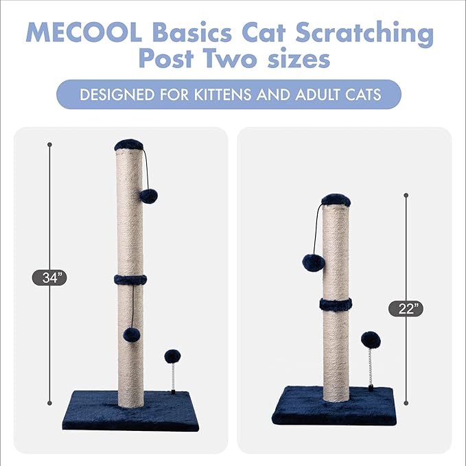 MECOOL Cat Scratching Post Premium Basics Kitten Scratcher Sisal Scratch Posts with Hanging Ball 22 in for Kittens or Smaller Cats, Navy