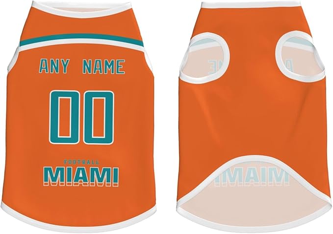 Miami Custom Pet Jersey Dog Clothes Jersey Various Sizes Customized Any Name & Number for Small & Middle and Big Dogs