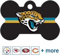 GoTags Personalized Jacksonville Jaguars Dog Tag, Brass Metal Bone Shape Pet ID Tag Engraved with Name and Custom Text, Every NFL Football Team Pet Apparel (Large)