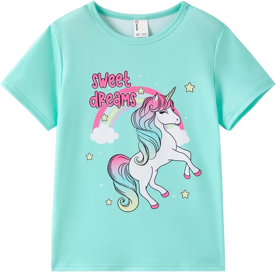 PATPAT Girls Crewneck Short Sleeve Graphic Tees Animal Print Shirts Cute Summer Outfits 5-12 Years