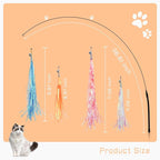 Andiker Cat Wand Toy with 2 PCS 12 Inches Replaceable Colorful Rainbow Tassels and Little Bells Funny and Interesting Cat Toys for Indoor Cats Keeping Fit (4 Tassles, Count, 5)