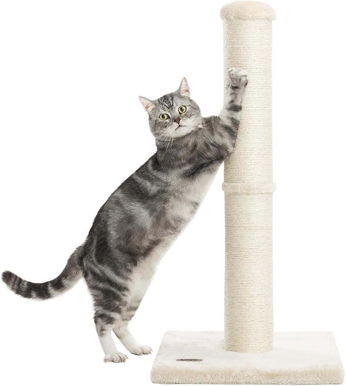 34inch Cat Scratching Post with Natural Sisal Rope 4.3Inch Large Diameter Scratcher Post Tree for Indoor Cats Beige