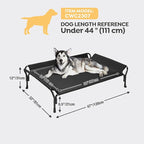 Veehoo Cooling Elevated Dog Bed, Raised Pet Cot with Guardrail & Slope Headrest, Durable & Breathable Teslin Mesh, Non-Slip Feet, Washable Dog Sofa Bed for Indoor & Outdoor, Large 47" x 32", Black