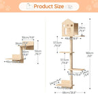 HOOBRO Cat Wall Shelves, Set of 2 Cat Wall Furniture, Wood Wall Mounted Cat Shelves with House, Steps, Scratching Posts and Perch, Space-Saving Shelves for Indoor Cats, Natural NL47CS03