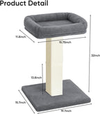 AGYM Cat Scratching Post, 32”Cat Scratcher with Large Plush Perch, Sisal & Carpet Scratching Post, Vertical Posts with Elevated Bed for Indoor Cats, Removable& Washable Cover, Grey