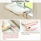 Cloud-Soft Cat Window Sill Perch with Zipper Designed Cushioned Bed, Supportive Cat Window Seat with Premium Solid Wood & Sturdy Metal Frame, Pet Hammock Bed for Large Cats (Large, White)