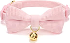 2 Pack Soft Corduroy Cat Collars with Bow Tie & Bell Adjustable Breakaway Bowtie Kitten Collar for Girl Boy Kittens(Blue & Pink)