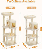 Cat Tree for Large Cats Adult with Metal Plush Big Hammock, 56.3" Cat Tower with 2 Door Condo House, 6-Tier Cat Shelves with Scratching Posts and Large Top Perch, Beige