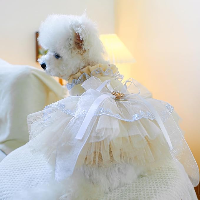 Fashion Sweet Puppy Dog Blingbling Princess Skirt Pet Dog Lace Cake Camisole Tutu Dress F-Champagne S
