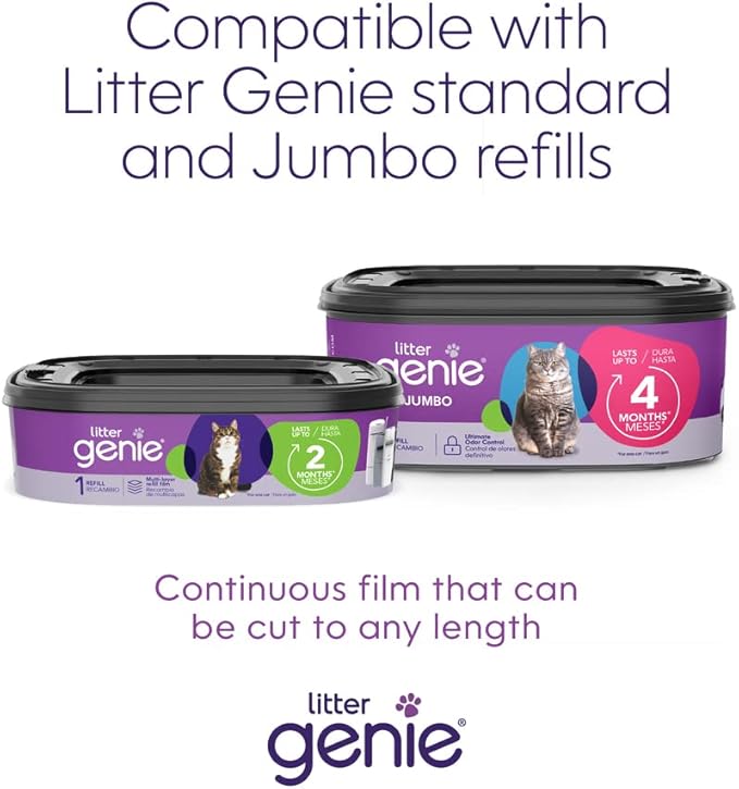 Litter Genie Standard Pail (Silver) | Cat Litter Box Waste Disposal System for Odor Control | Includes 1 Square Refill Bag