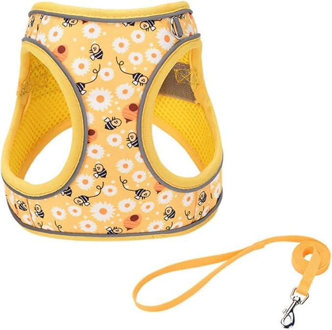 Step in Dog Harness No Pull Honeybee Adjustable Soft Mesh Padded Reflective Pet Vest Harness and Leash Set for Small Medium Dogs