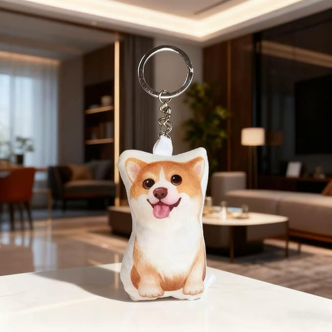 Cute Dog Plush Keychain, Adorable Animal Doll Pendant for Keys Backpack Purse, Custom Photo Memory Pillow - Personalized Pet & Loved One Pillow with Your Picture