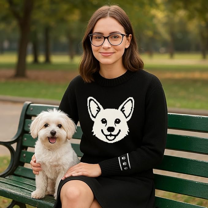 Custom Dog Knit Sweater for Women Personalized Pet Paw Print Pullover Dog Mom Gift Christmas for Pet Lovers