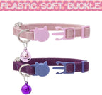 BINGPET Cat Collar Breakaway with Bell, Pack of 2 Heart Bling Collar Safety with Soft Velvet Adjustable for Kittens