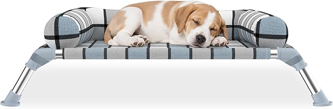 Elevated Pillow Bolster Dog Bed - Raised Dog Beds with Bolster Portable Lifted Washable Pet Cot Bed with Stainless Steel Frame Dogs Hammock Bed for Indoor & Outdoor (Bolster S)