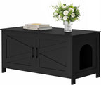 Homhedy 39.4" L Cat Litter Box Enclosure, Pet House with Barn Door, Wooden Cat Washroom Furniture,Fit Most of Litter Box, Black
