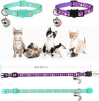 Baeuppit 2PCS Breakaway Cat Collars with Bell Moons Stars Cute Kitty Adjustable Safe Kitten Collars with Pendant Glow in The Dark(Purple&Teal)
