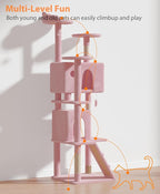 77'' Cat Tree Tower for Indoor Cats Large Adult, Cute/Tall Modern Cat Tree for Big Cats 20 lbs, Plush Multi-Level Cat Condo with Scratching Posts,Dangling Ball (Soft Pink, 77 inch)