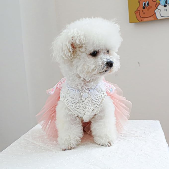 Fashion Sweet Puppy Dog Blingbling Princess Skirt Pet Dog Lace Cake Camisole Tutu Dress B-Pink XS