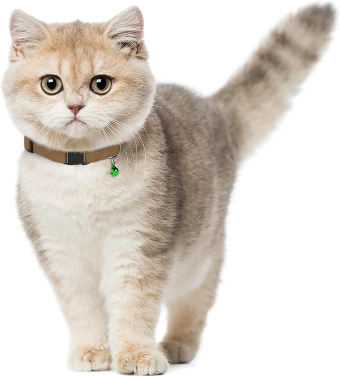 Breakaway Cat Collar Leather with Removable Bell - 13 Colors Available - Soft Adjustable Girl Boy Safety Lightweight Pet Kitten Collars Pink Brown Blue Green Red Orange Black (Pink)