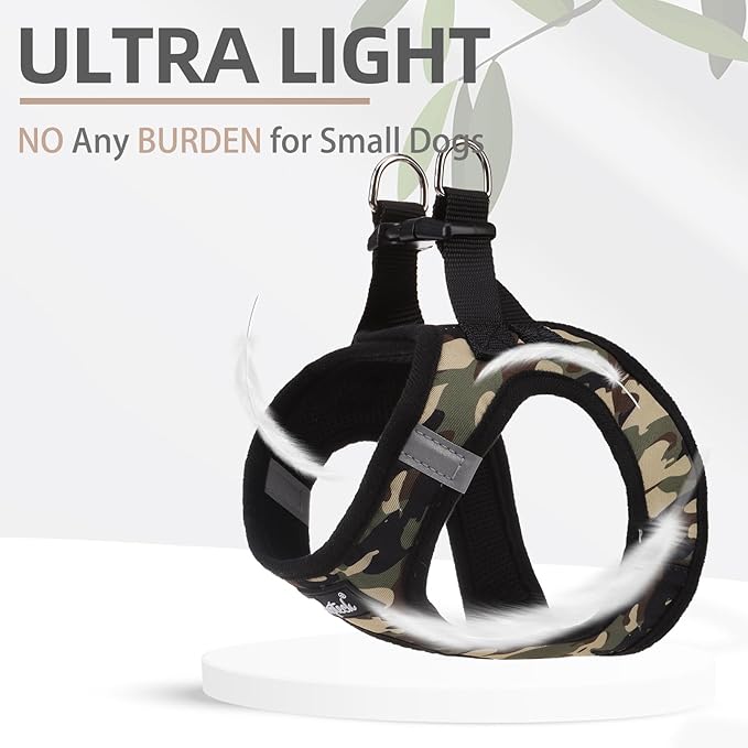 PUPTECK Dog Harness and Leash Set for Small Medium Dogs No Pull Step-in Soft Mesh Puppy Cat Vest Harnesses Reflective at Night, Camouflage, M