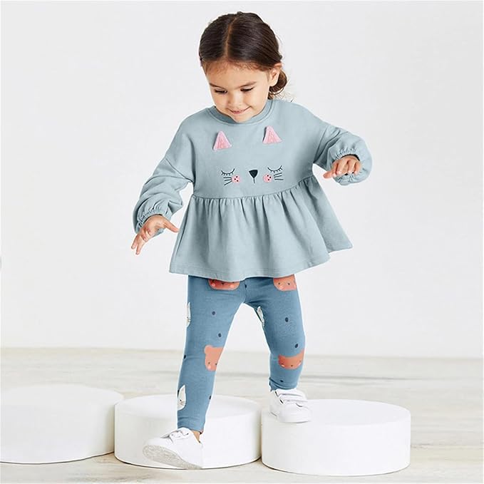 Little Girls Unicorn Outfits 2 Piece Kids Ruffle Sleeve Sweatshirt + Leggings Fall Leopard Clothing Sets 2-10 Years Old