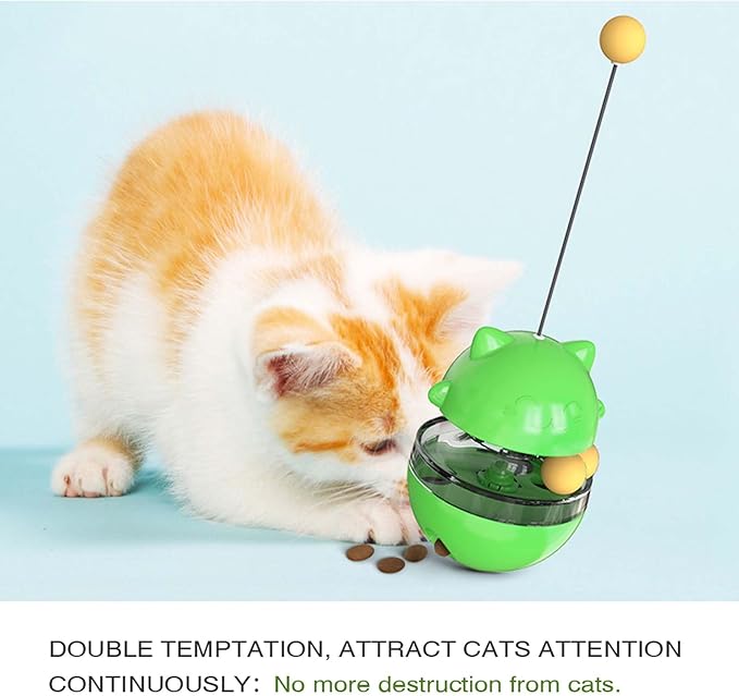 Cat Toy for Indoor Cats Wobble KittenTreat Dispensing Ball Food Dispenser Puzzle Slow Feeder Balls Kitty Stimulating Indoor Interactive Brain Game Toys Gift (Green)
