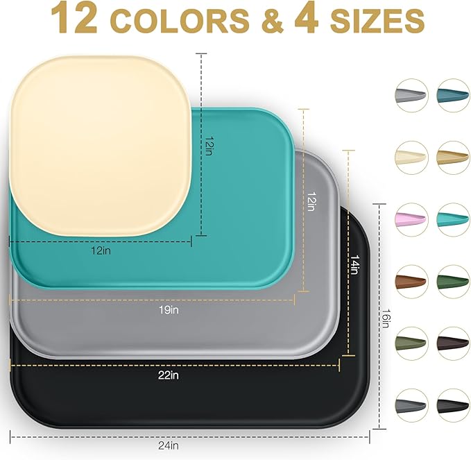 Silicone Pet Food Mat with Raised Edge for Food and Water Bowl, Dog Feeding Mats, Cat Food Trays for Floor Waterproof, Rubber Tray for Dogs and Cats, 22 x 14 x 0.8 Beige