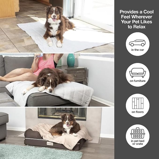 PetFusion Premium Cat and Dog Cooling Blanket, Lightweight Pet Blanket | Machine Washable | Multiple Sizes: for Pets Small to Extra-Large | Multiple Colors: Grey and Brown