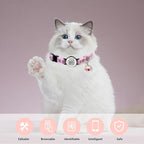 Personalized Cat Collar with Name TAG,Adjustable Tough Nylon Cat ID Collars with Bell, smaet ID Pet Name and Phone Number.NO APP | No Subscription or fees (Pink Cute paw Print)