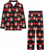 Artsadd Girls Pajamas Set Custom Face Pet Photo Long Sleeve Sleepwear Personalized Printed V-Neck Button-up Pants Nightwear