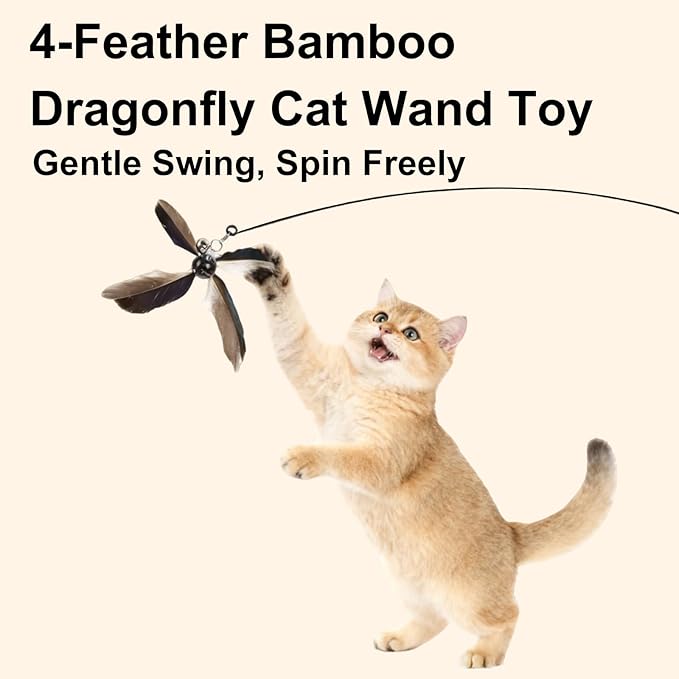ottmat Cat Wand Toys Interactive for Indoor Cats, 4PC 4-Blade Feather Propeller Refills (Classic Mocha Brown)