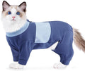 QBLEEV Cat Clothes, Soft Cat Sweaters for Cats Only, Kitten Surgery Recovery Suit Onesie Pajamas, Four Legs Cats Shirts Apparel Clothing for Hair Loss Prevention, Blue, 2XL