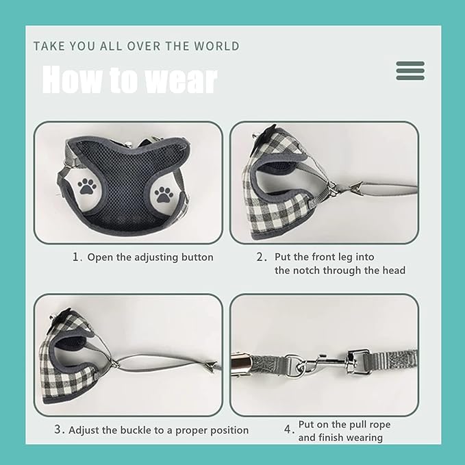 Cat Harness, Dog Harness and Leash Set, Bunny Rabbit Ferret Harness with Adjustable Buckle Comfort for Pet Kitten Small Animals Harnesses
