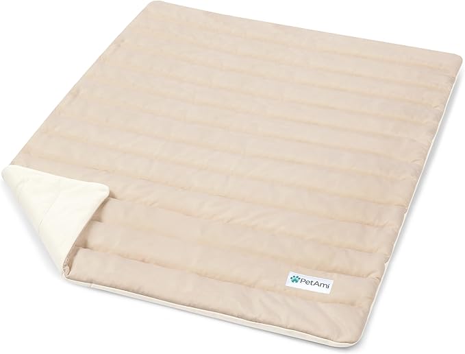 PetAmi Cooling Mat for Dog, Premium Pet Cooling Blanket for Crate Kennel, Indoor Cat Cool Sleeping Pad, Q-MAX Cold Sofa Couch Cover for Summer, Taupe/Beige, Medium (29x40)