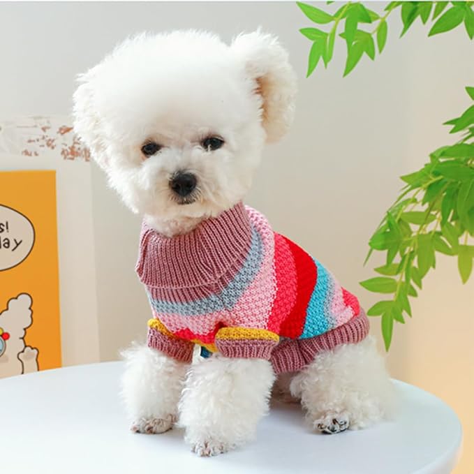 Rainbow Puppy Sweater for Small Dog Pullover Knitted Dog Sweatshirt Cable Cat Knitwear Warm Pet Clothes for Kitten Chihuahua Yorkie Toy Poodle (Rainbow, Medium)