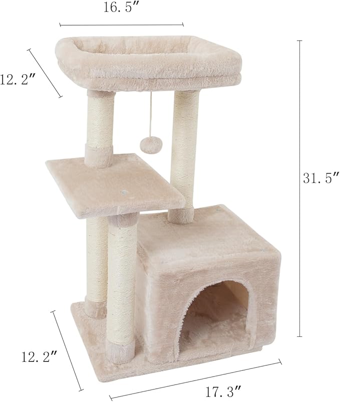 FISH&NAP Cute Cat Tree Kitten Cat Tower for Indoor Cat Condo Sisal Scratching Posts with Jump Platform Cat Furniture Activity Center Play House Beige