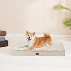 EHEYCIGA Waterproof Dog Bed Orthopedic 35"x23", Memory Foam Pet Bed for Larged Size Dogs, Washable Pet Mat with Removable Cover, Beige