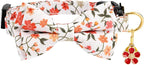 2 Pack Breakaway Cat Collar with Removable Bow Tie and Bell for Boy Girl Cats,Cute Cotton Kitten Collar with Purple Lavender and Red Flower Pattern for Female Male Cats (Lavender&Flower)